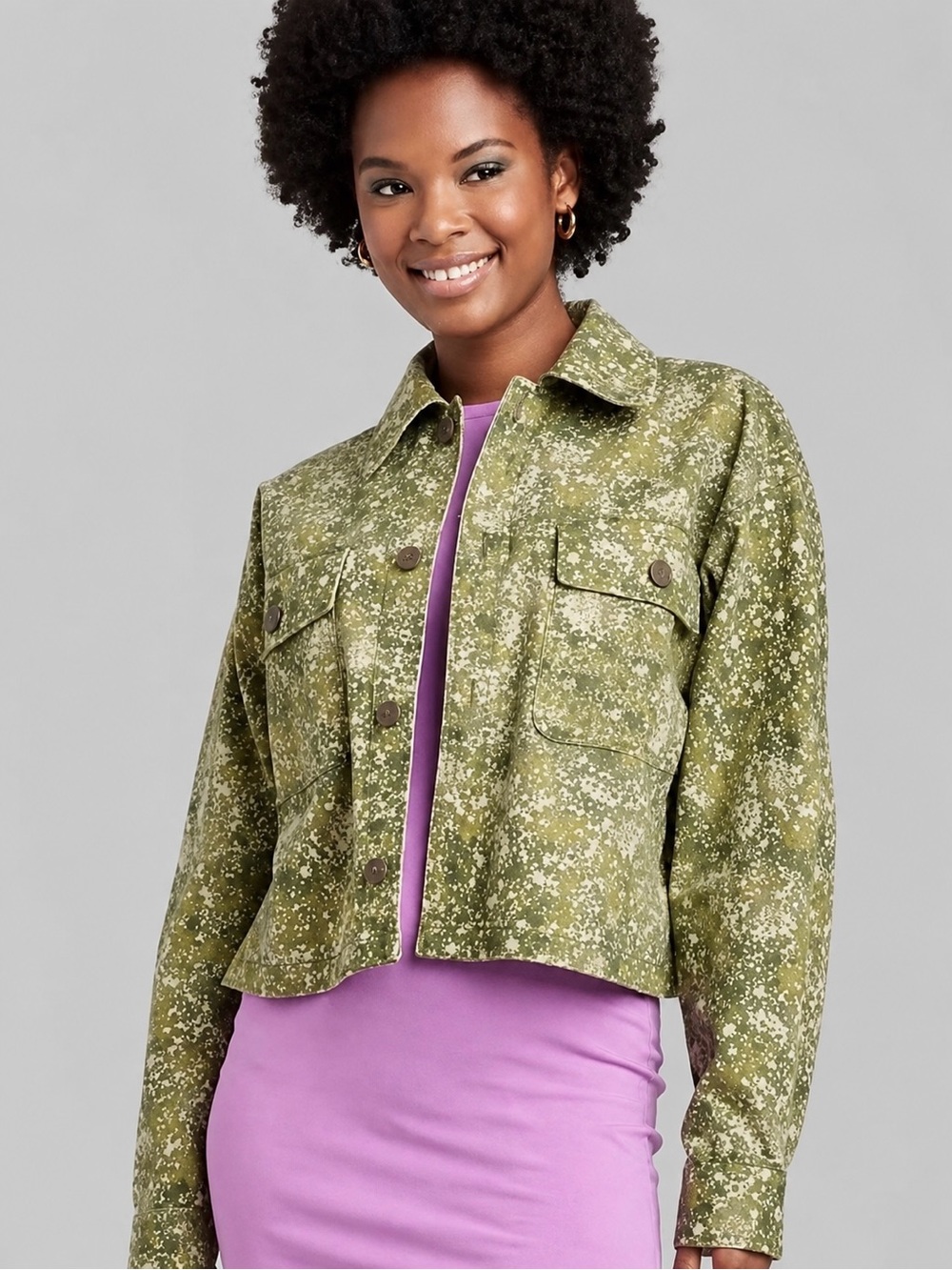 Wild Fable Floral Camo Oversized Cropped Button-Front Jacket